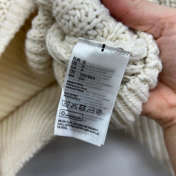 H&M Neutral Off White Collared Chunky Knit Pullover Sweater Small Preppy Neutral - Picture 7 of 7